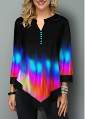 Asymmetric Hem Printed Rainbow Color T Shirt