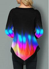 Asymmetric Hem Printed Rainbow Color T Shirt
