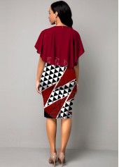 Geometric Print Round Neck Chiffon Overlay Dress