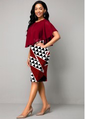 Geometric Print Round Neck Chiffon Overlay Dress