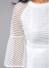 Round Neck Mesh Panel Flare Sleeve Mermaid Dress