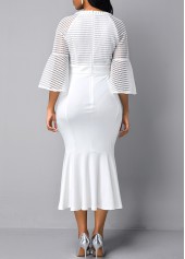Round Neck Mesh Panel Flare Sleeve Mermaid Dress