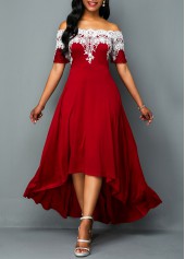 Off Shoulder Lace Panel High Low Dress