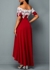 Off Shoulder Lace Panel High Low Dress