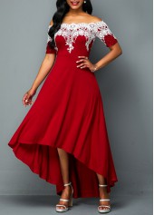 Off Shoulder Lace Panel High Low Dress