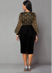 Bowknot Lace Panel Sequin Peplum Waist Dress