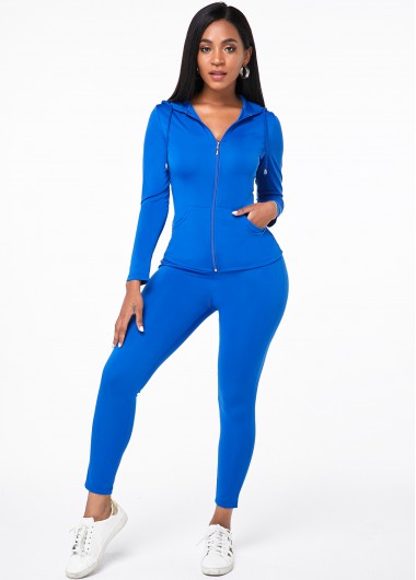 Rosewe Zipper Closure Hooded Collar Pocket Sweatsuit Set - 2XL