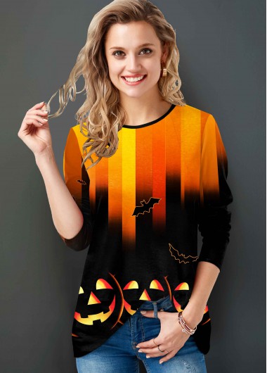 Rosewe Long Sleeve Halloween Print Round Neck Tunic Top - XS
