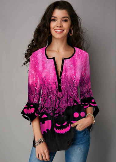 Rosewe Hanky Cuff Round Neck Halloween Print T Shirt - L