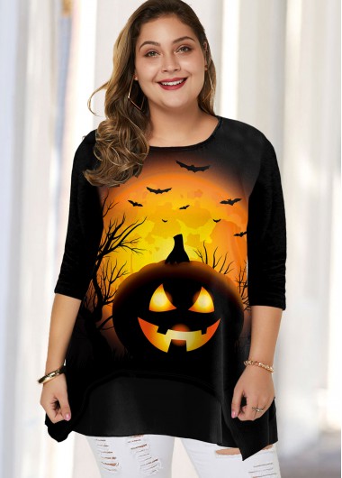 Rosewe Halloween Print Round Neck Plus Size T Shirt - 2X