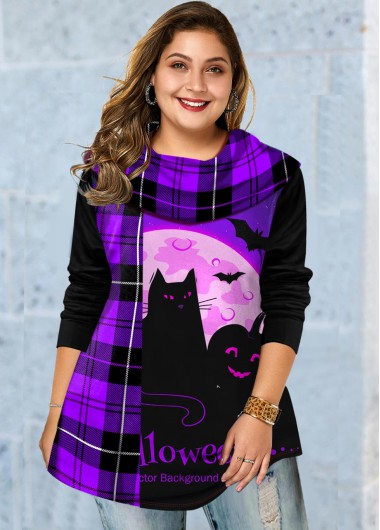 Rosewe Plaid and Halloween Print Plus Size Tunic Top - 1X