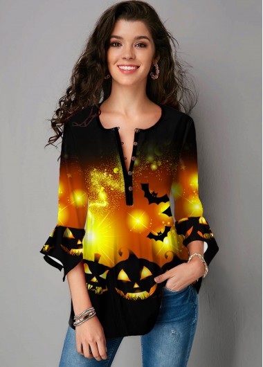 Rosewe Hanky Cuff Round Neck Halloween Print Blouse - XS