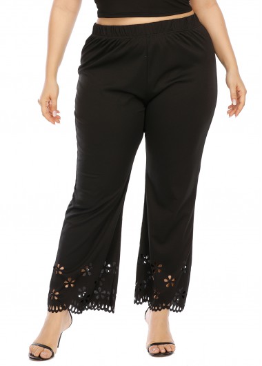 Rosewe Pierced Elastic Waist Plus Size Pants - XL