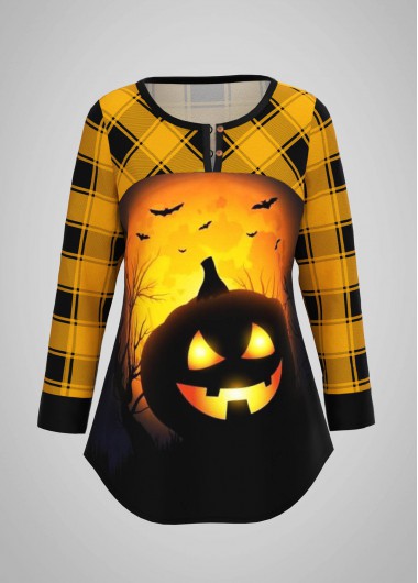 Rosewe Round Neck Long Sleeve Halloween Print T Shirt - S