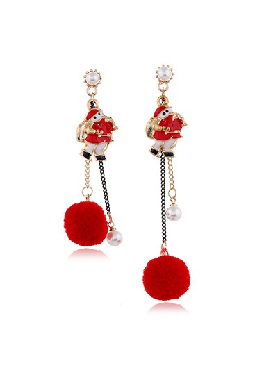 Rosewe Chic Pearl Detail Red Santa Claus Earring Set - One Size