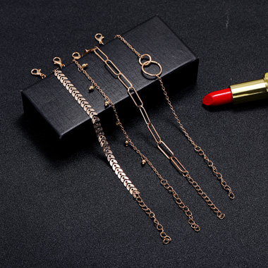 Layered Metal Chain Gold Bracelet Set