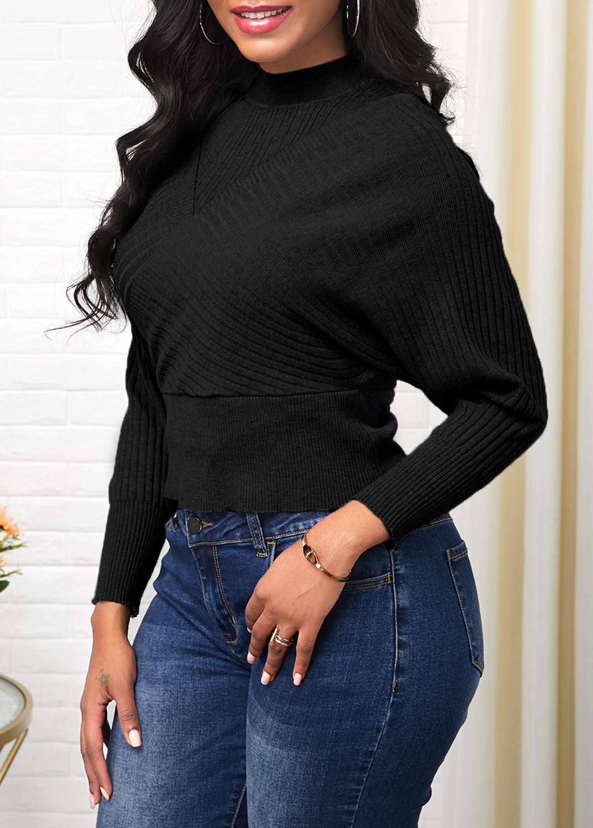Long Sleeve Cold Shoulder Black Sweater | Rosewe.com - USD $31.99