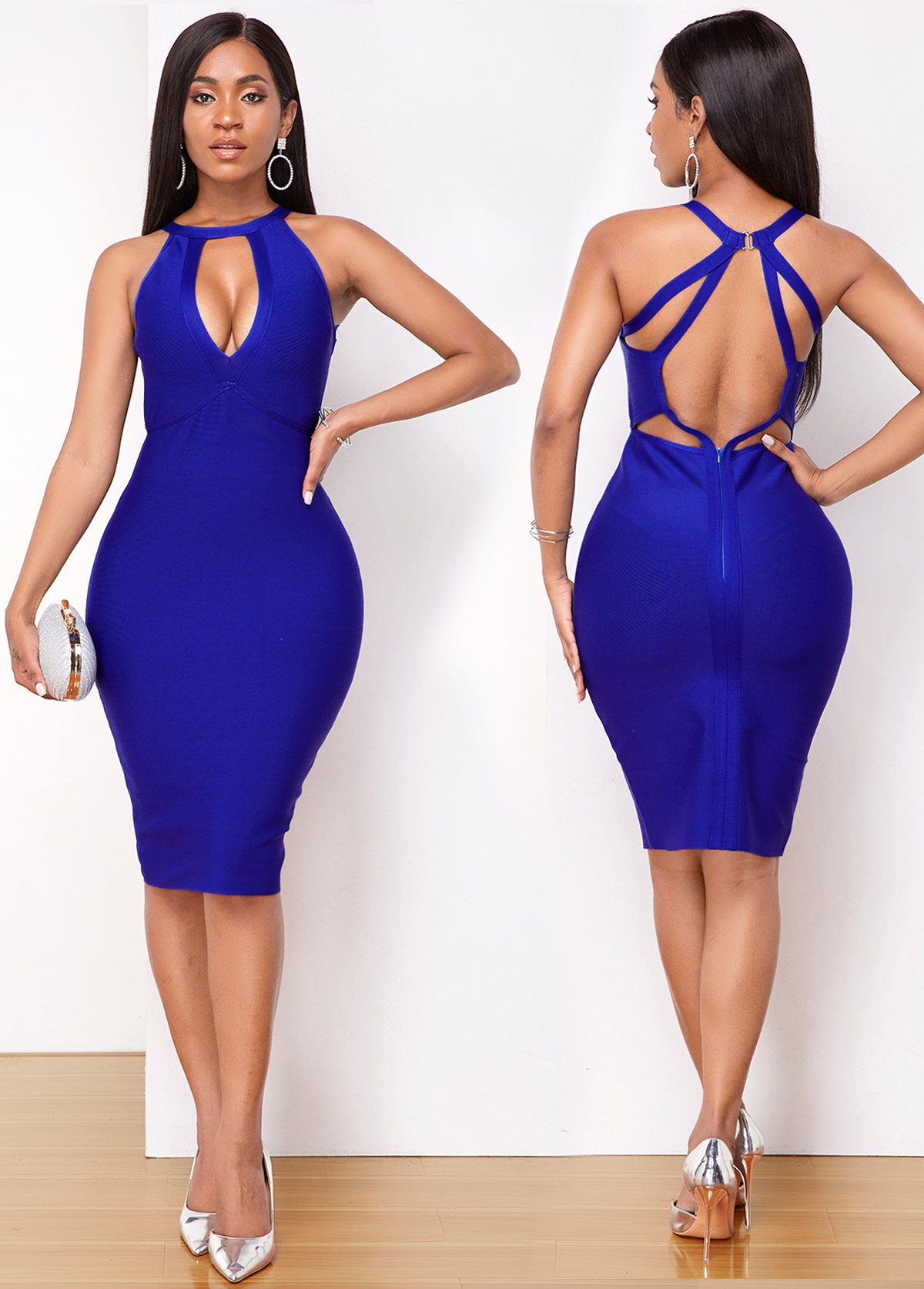 Sleeveless Cutout Front Strappy Back Bodycon Dress