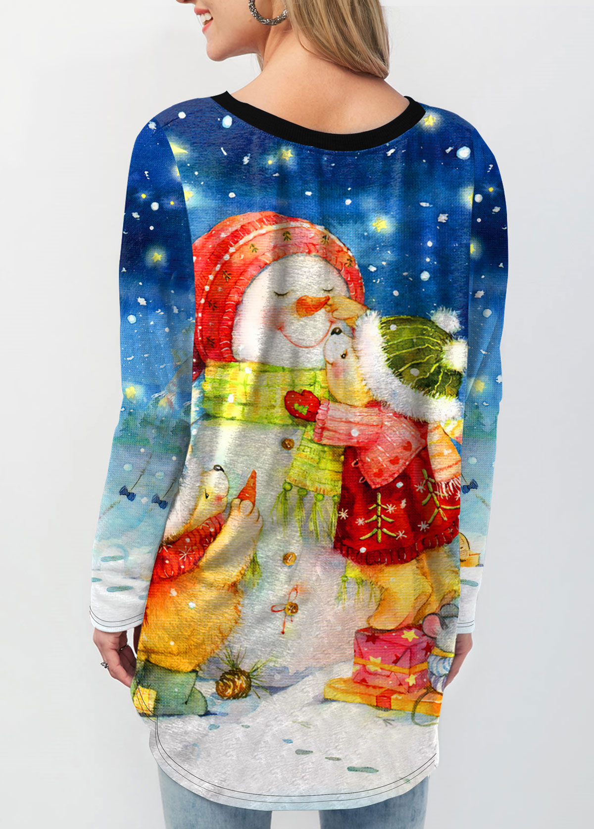 Christmas Snowman Print Round Neck Sweatshirt