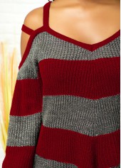 Striped Asymmetric Hem Cold Shoulder Sweater