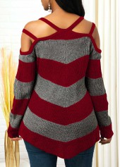 Striped Asymmetric Hem Cold Shoulder Sweater
