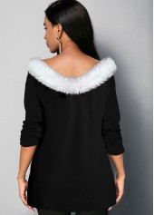 Inclined Button Fur Collar Tulip Hem T Shirt