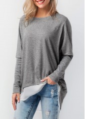 Button Back Contrast Round Neck T Shirt