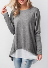 Button Back Contrast Round Neck T Shirt