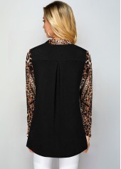Quarter Zip Long Sleeve Leopard Blouse