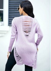 Asymmetric Hem Draped Fringe Long Sleeve Sweater
