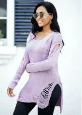 Asymmetric Hem Draped Fringe Long Sleeve Sweater