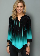Asymmetric Hem Meteor Print Ombre T Shirt