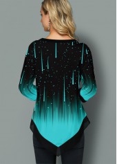 Asymmetric Hem Meteor Print Ombre T Shirt