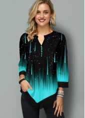 Asymmetric Hem Meteor Print Ombre T Shirt
