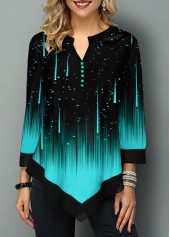 Asymmetric Hem Meteor Print Ombre T Shirt