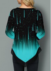 Asymmetric Hem Meteor Print Ombre T Shirt