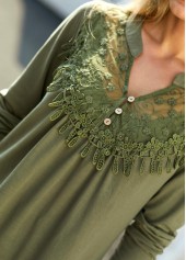 Long Sleeve Lace Panel Split Neck Blouse