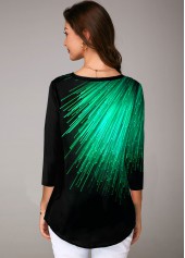 Printed Lace Up Three Quarter Sleeve Blouse