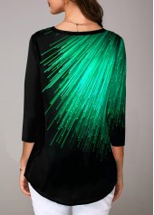 Printed Lace Up Three Quarter Sleeve Blouse