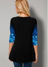 Round Neck Long Sleeve Christmas Print T Shirt