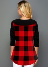 Round Neck Long Sleeve Plaid Print T Shirt