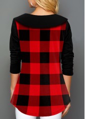 Round Neck Long Sleeve Plaid Print T Shirt