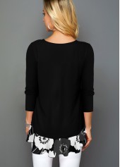 Printed Ruffle Trim Faux Two Piece T Shirt