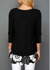 Printed Ruffle Trim Faux Two Piece T Shirt