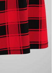 Hanky Cuff Round Neck Plaid Print Blouse