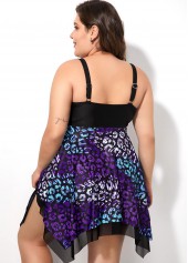 Asymmetric Hem Plus Size Printed Swimdress and Shorts