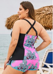 Tribal Print Cross Strap Plus Size Tankini Set