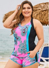 Tribal Print Cross Strap Plus Size Tankini Set