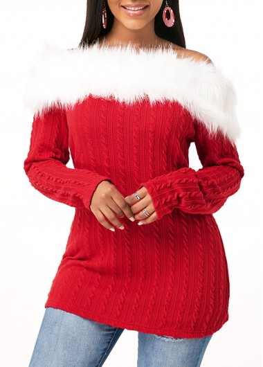 Rosewe Long Sleeve Fur Collar Twist Detail T Shirt - M