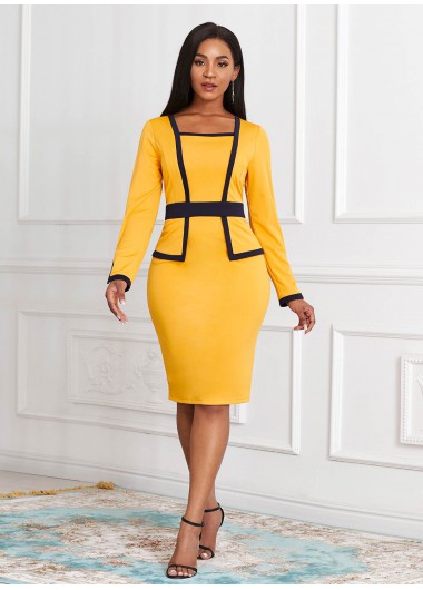 Rosewe Cocktail Party Dress Long Sleeve Contrast Faux Two Piece Dress - S